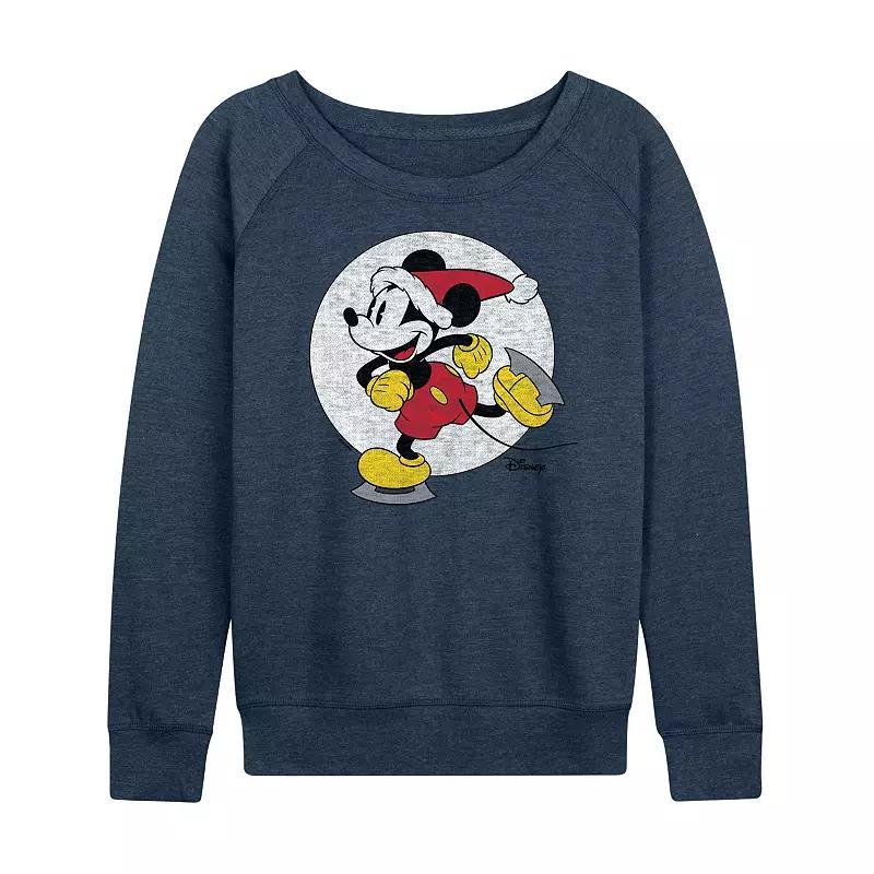 Disneys Mickey Mouse Womens Skating French Terry Long Sleeve Tee Grey Indigo Product Image