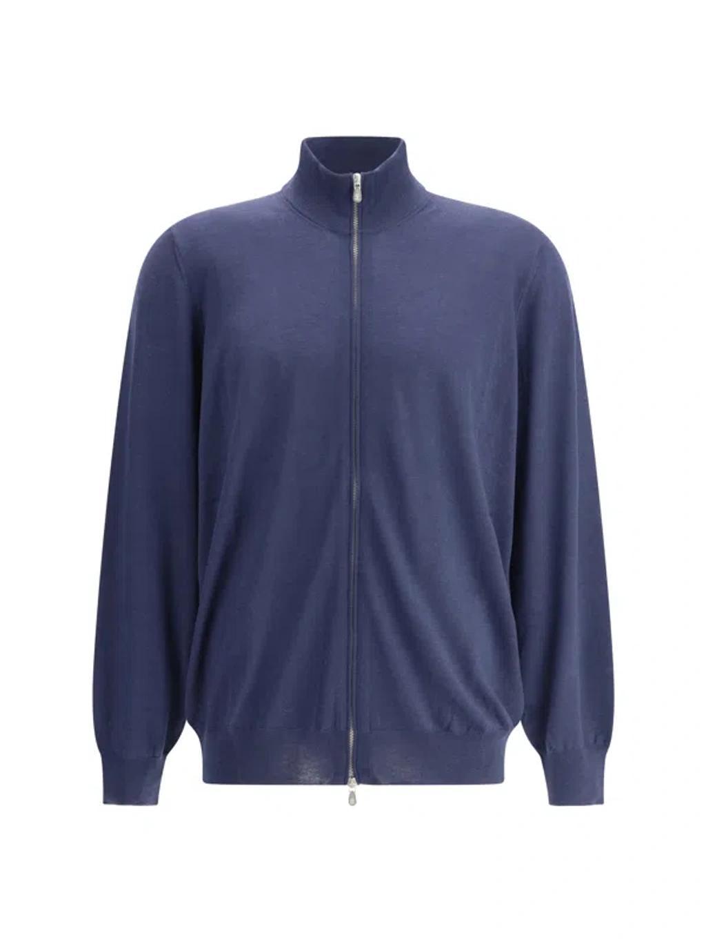 BRUNELLO CUCINELLI Zip-up Cashmere Jumper In Blue Product Image