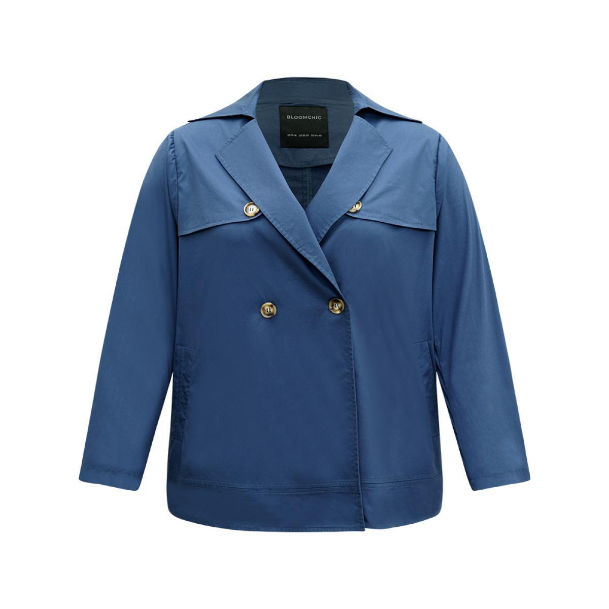 Plus Size Anti-Wrinkle Solid Pocket Button Up Windbreaker Women Blue Casual Plain Ladies Dailywear Winter Coats BloomChic 12/L Product Image
