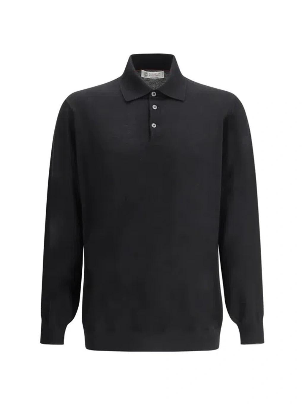 BRUNELLO CUCINELLI Collared Knit Polo Shirt In Black Product Image