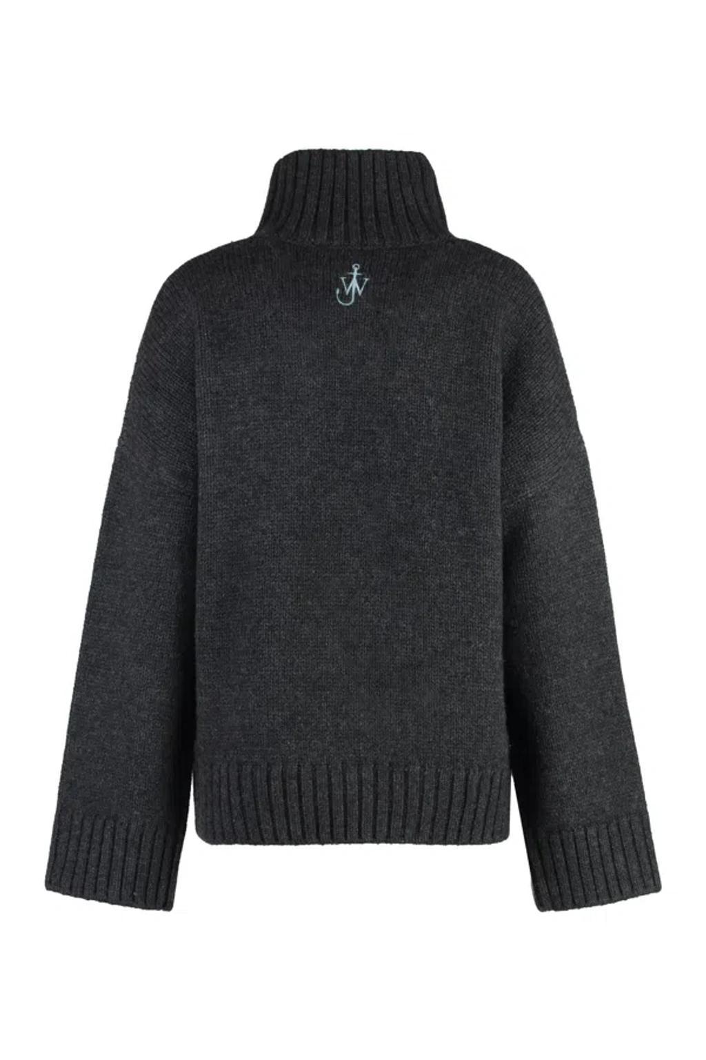 JW ANDERSON Contrast-pocket Ribbed-knit Jumper In Grey Product Image