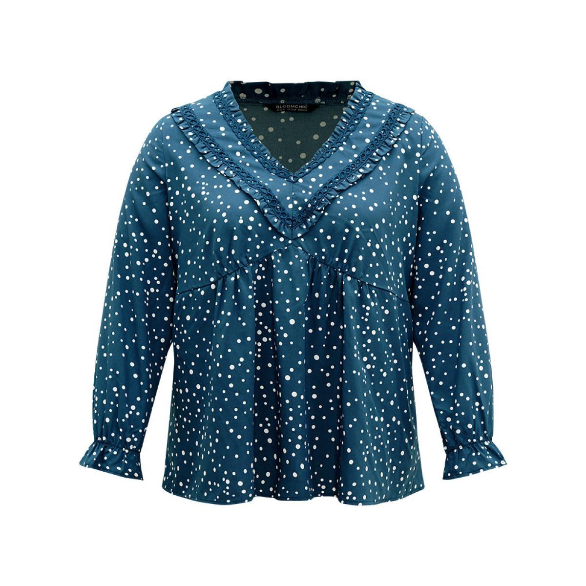Plus Size Aegean Guipure Lace Polka Dot Blouse Women Elegant Long Sleeve V-neck Dailywear Blouses BloomChic 28/5X Product Image