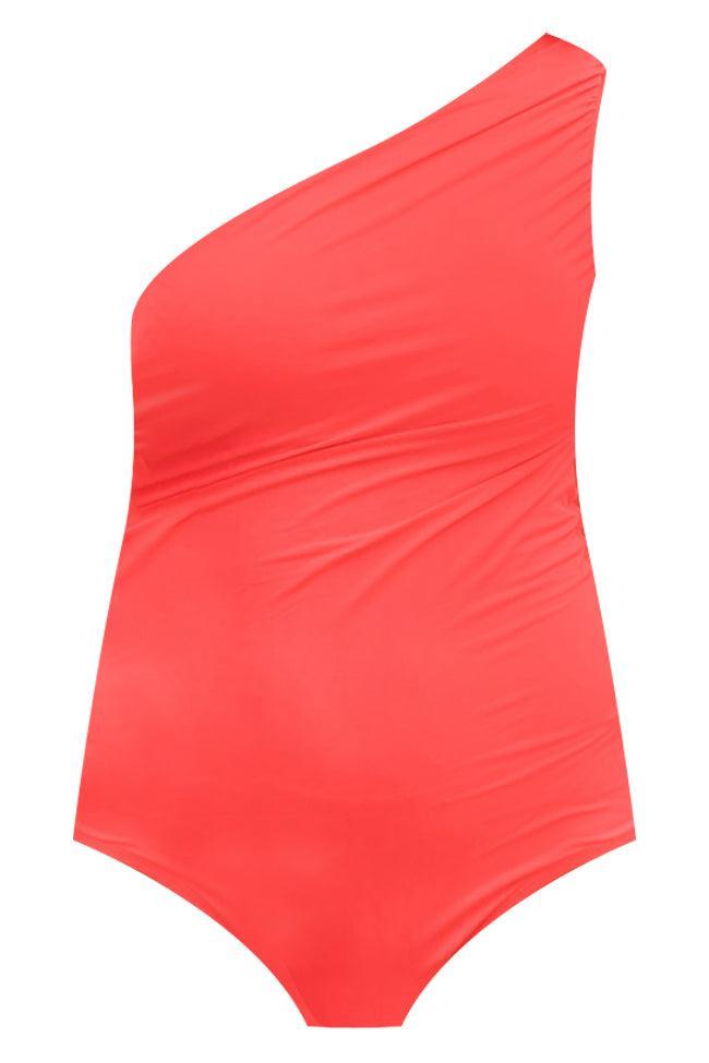 Find Me Poolside Red One Shoulder Swimsuit FINAL SALE Product Image