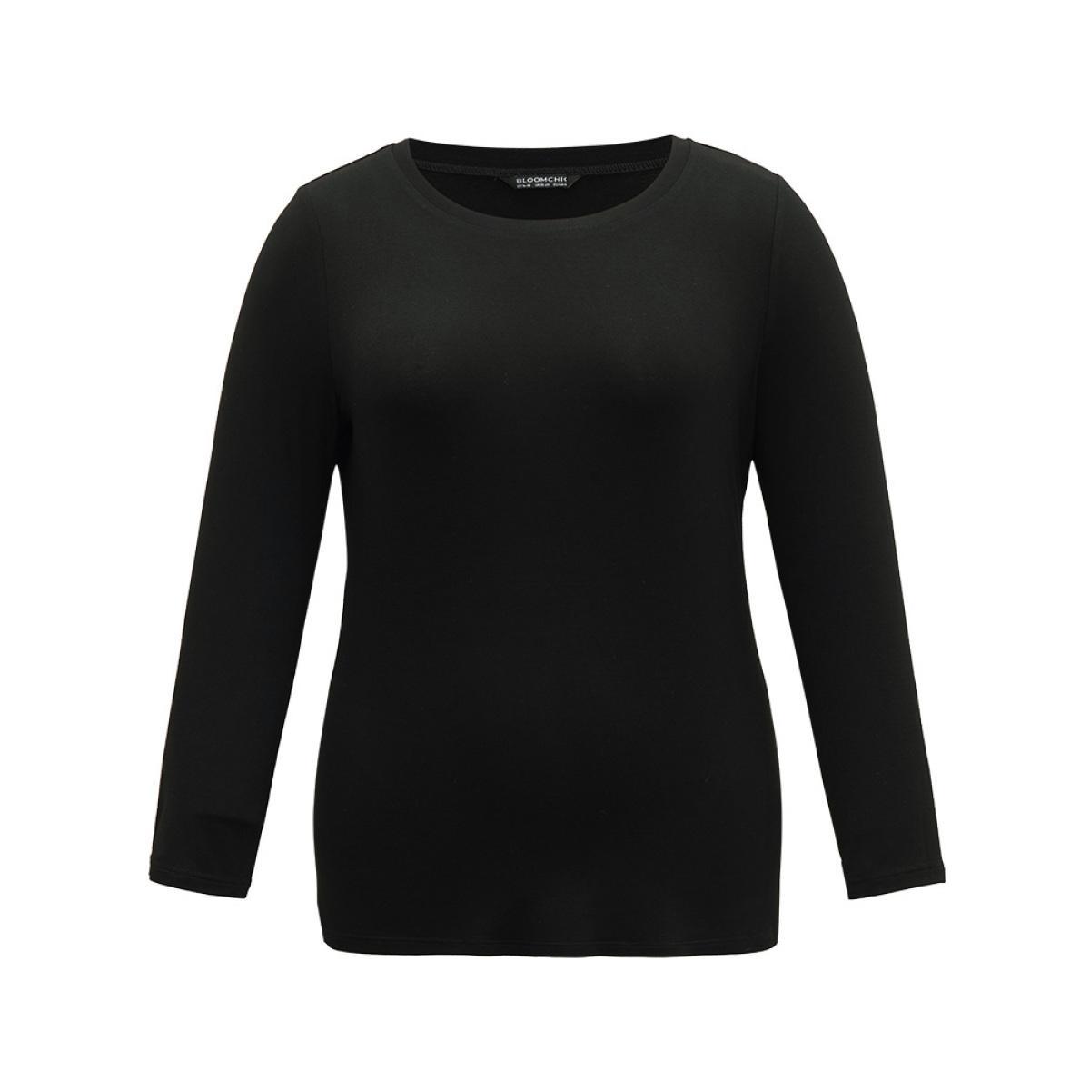 Plus Size Cotton Supersoft Essentials Basic Solid T-shirt Black Women Basics Plain Plain Round Neck Everyday T-shirts BloomChic 30/6X Product Image