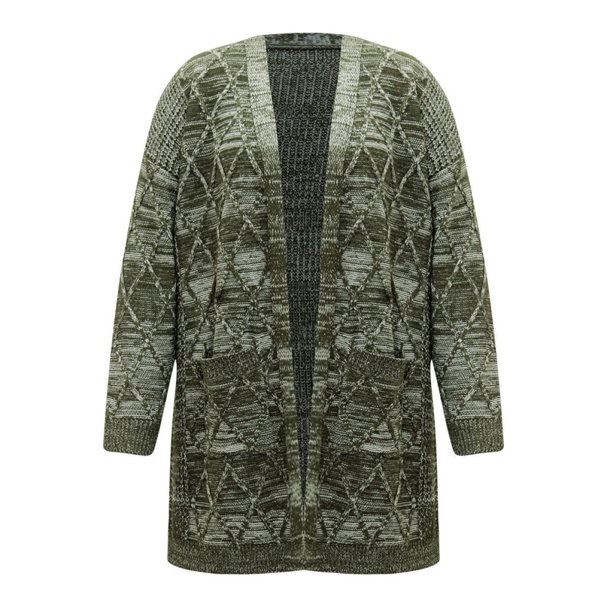 Plus Size Solid Heather Pocket Cable Knit Open Front Cardigan ArmyGreen Women Casual Loose Long Sleeve Dailywear Cardigans BloomChic 18-20/2X Product Image