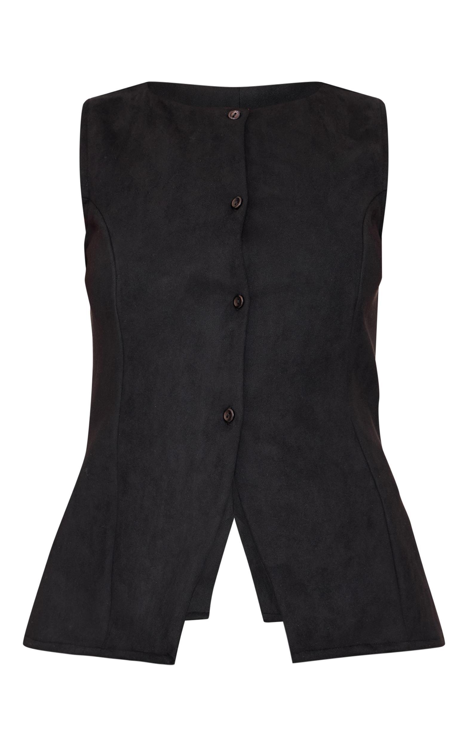Black Longline Faux Suede Vest Product Image