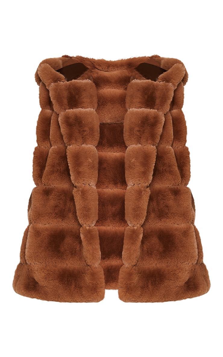 Plus Camel Faux Fur Hooded Vest Product Image