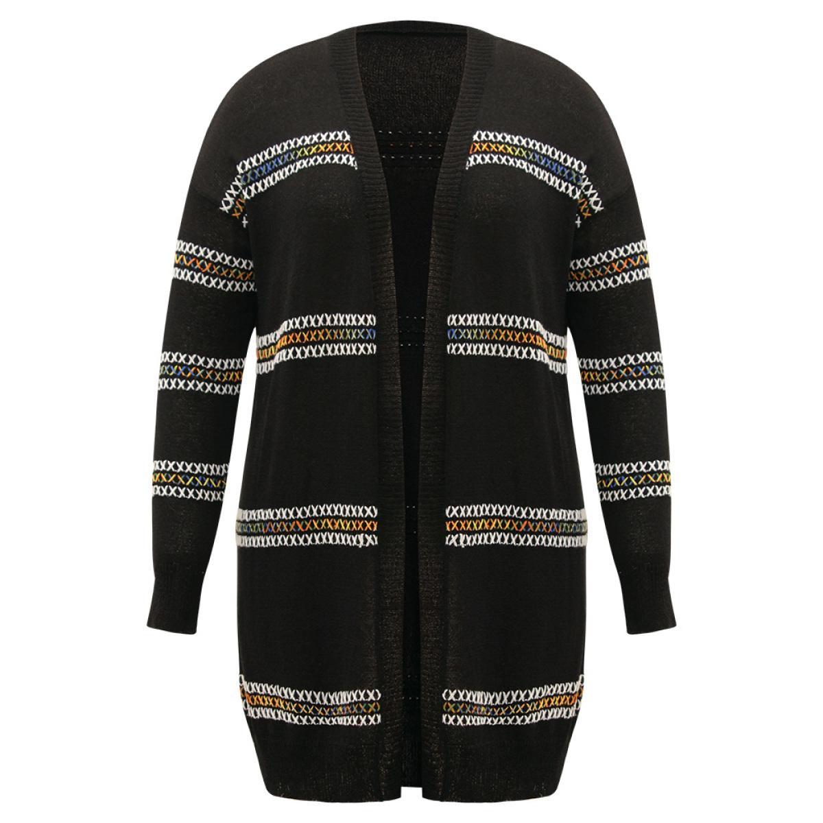 Plus Size Halloween Rainbow Contrast Drop Shoulder Cardigan Black Women Casual Loose Long Sleeve Festival-Halloween Cardigans BloomChic 12/L Product Image