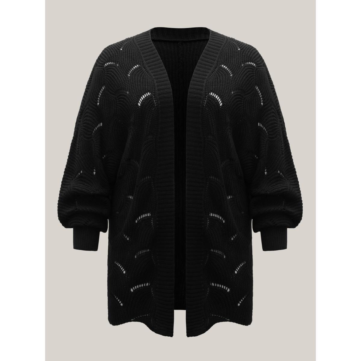 Plus Size Textured Cut-Out Open-Front Cardigan Black Women Casual Loose Long Sleeve Everyday Cardigans BloomChic 28/5X Product Image