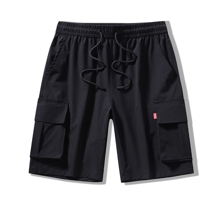 Drawstring Waist Plain Cargo Shorts Product Image