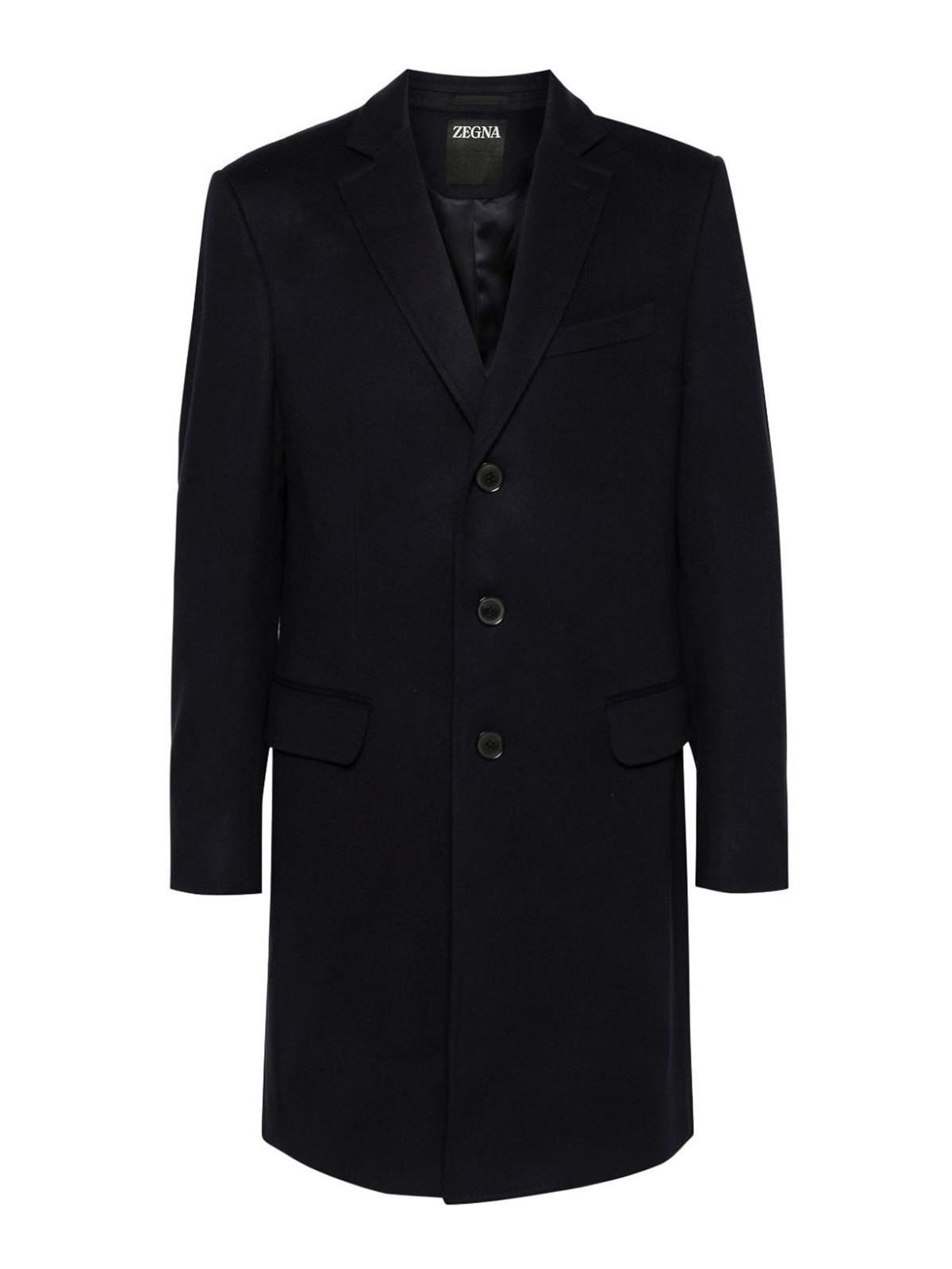 ZEGNA Oasi Tailored Single-breasted Coat In Navy Blue Product Image