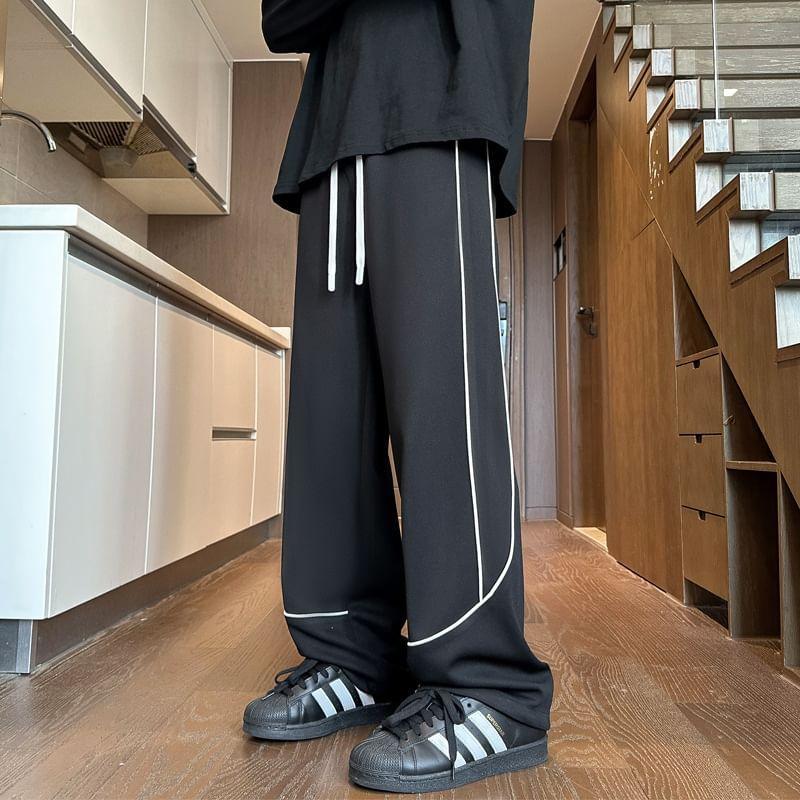 Drawstring Waist Two Tone Wide Leg Pants Product Image