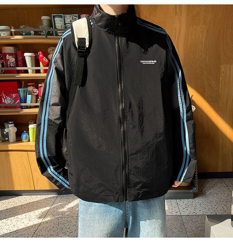 Striped Lettering Zip Jacket Product Image