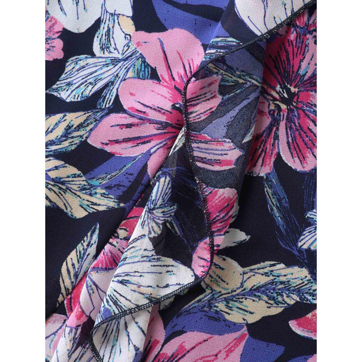 Plus Size Large Flower Print Overlap Hem Midi Dress Navy Women Non Sleeveless Curvy BloomChic 12/L Product Image