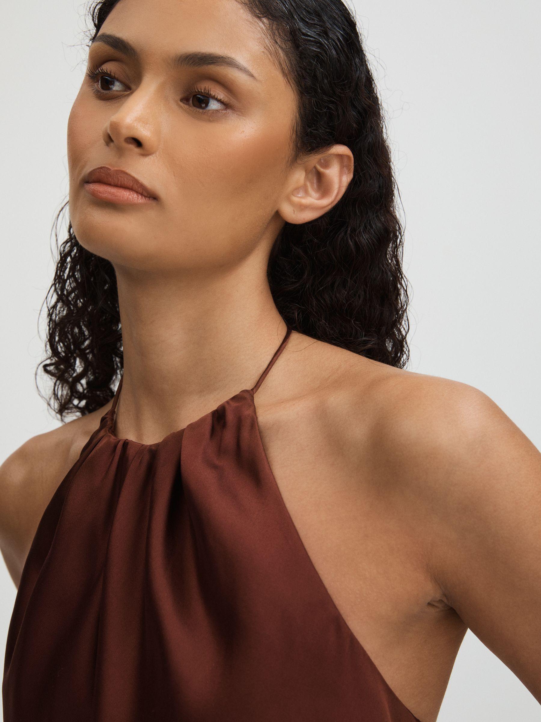 Gisele Brown Paige Silk Satin Halter Neck Brown Top Product Image