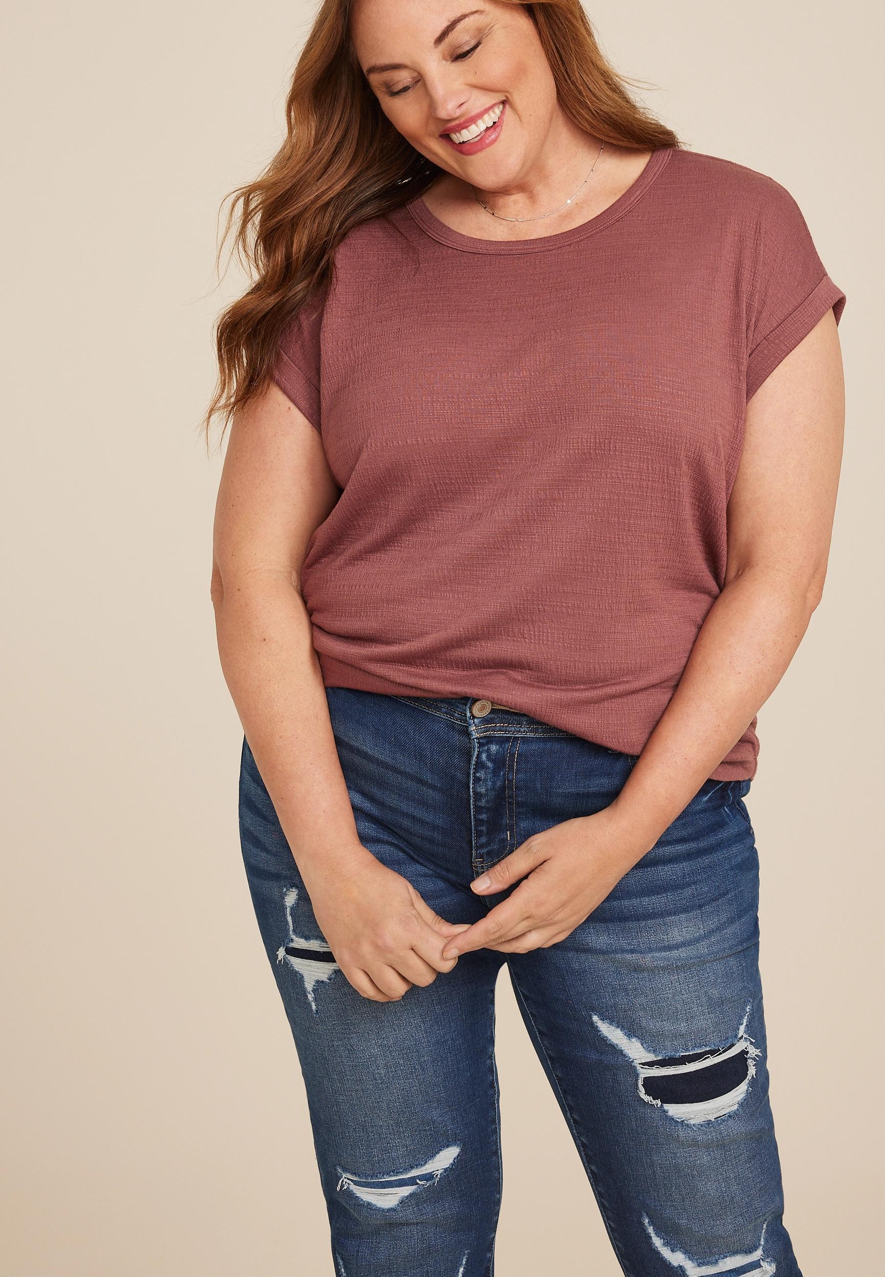Maurices 0X Plus Size Womens 24/7 Clara Textured Short Sleeve Tee White Product Image