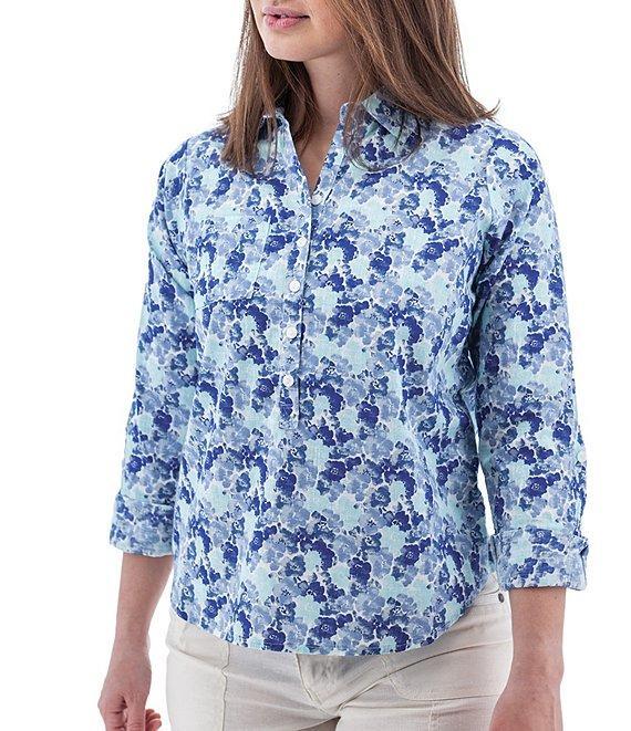 Aventura Devon Printed Collared Neckline Roll Tab Sleeve Button Front Blouse Product Image