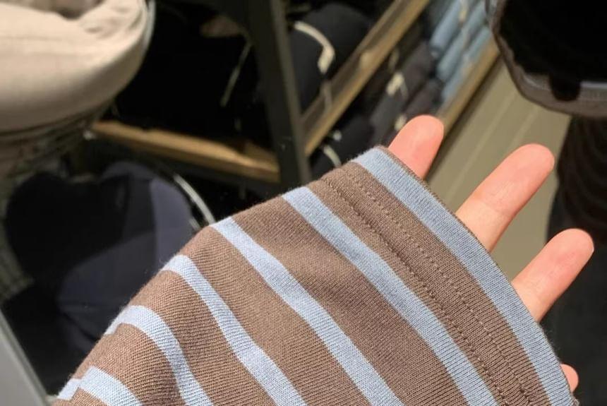 Long Sleeve Crew Neck Striped Oversized T-Shirt Product Image