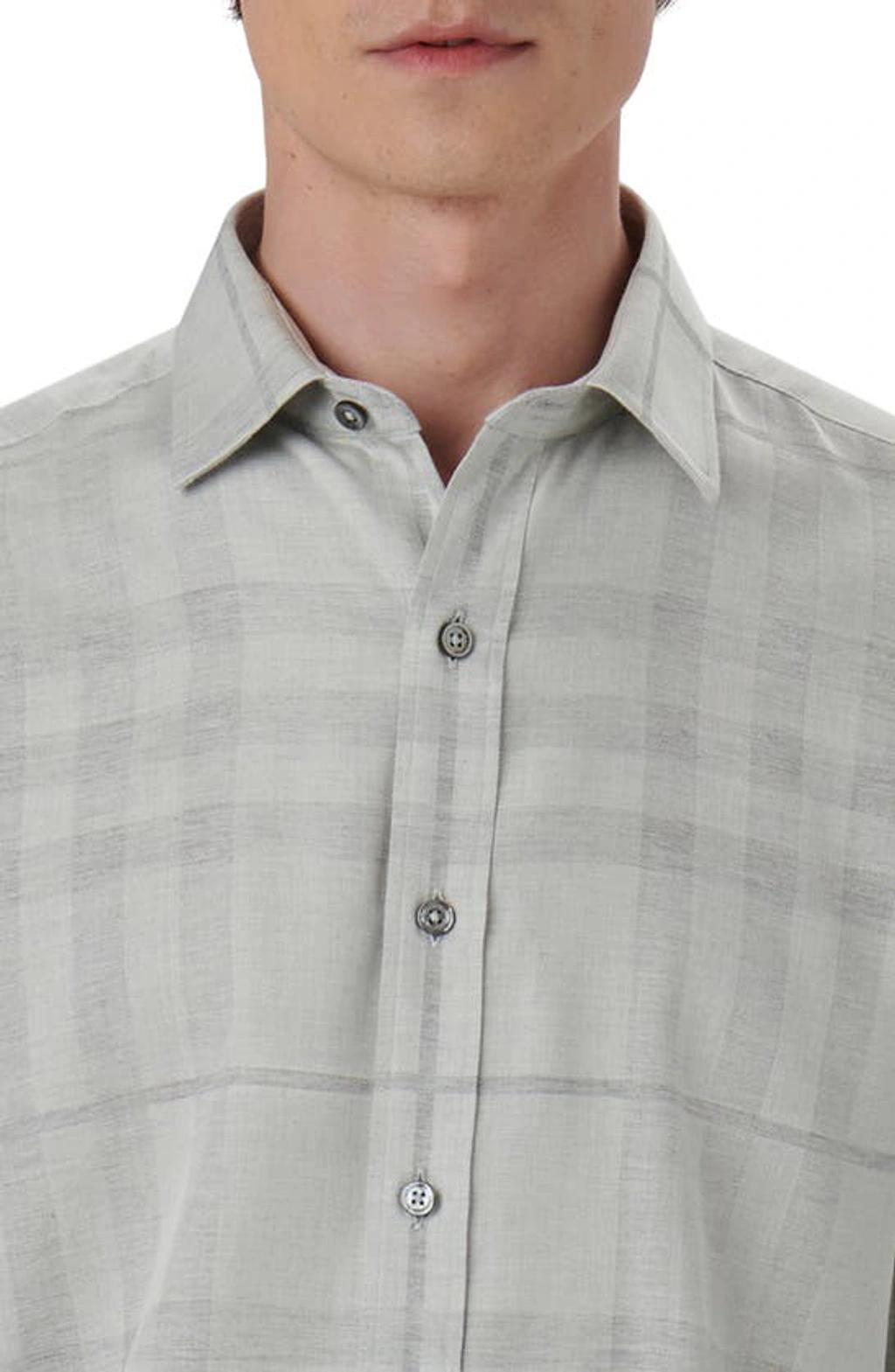 BUGATCHI Julian Plaid Shaped Fit Stretch Cotton Button-up Shirt In Cement Product Image