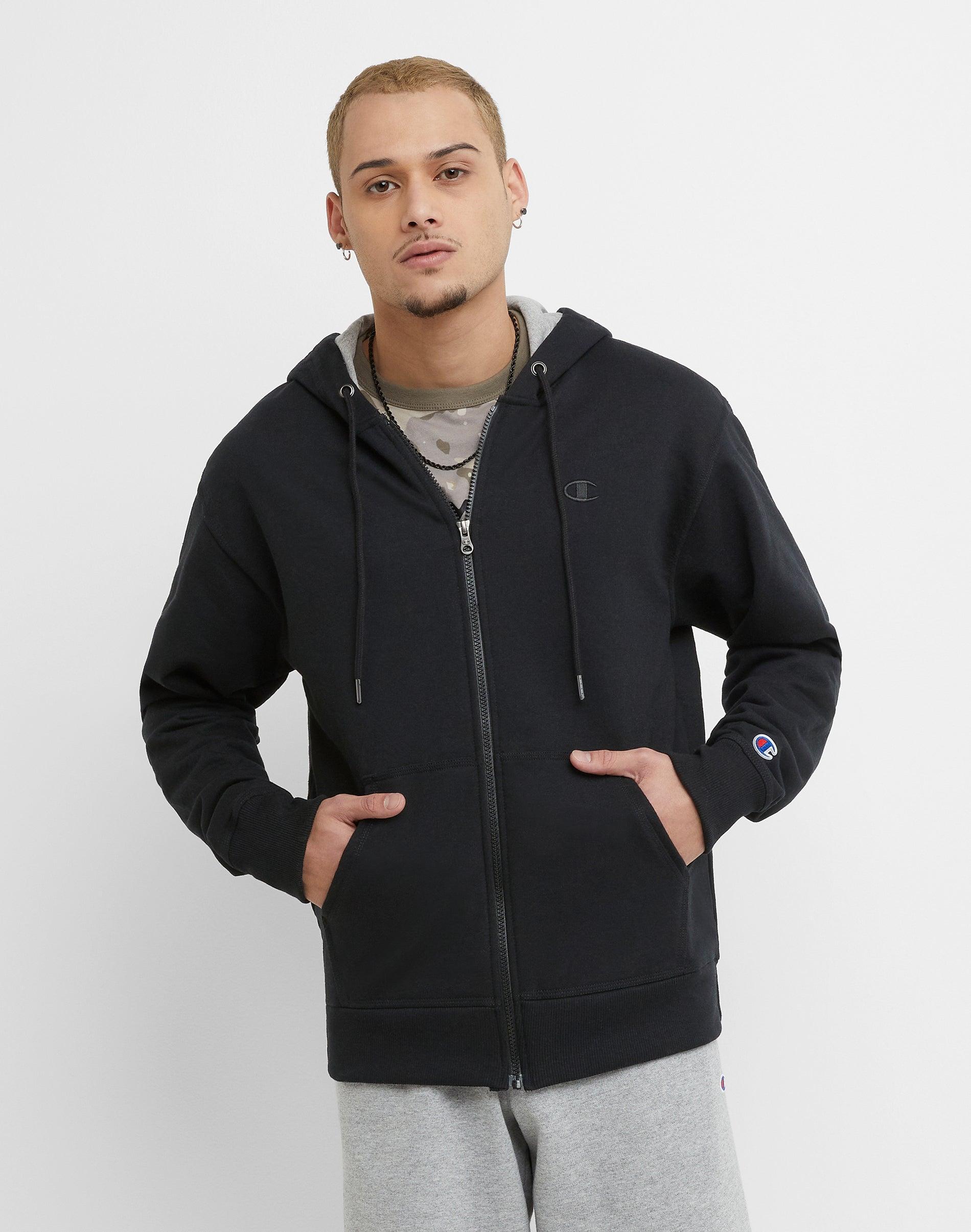 Mens Champion Powerblend Full-Zip Hoodie, C Logo Oxford Grey XL Product Image
