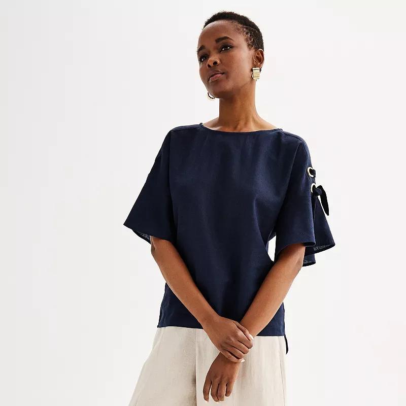 Women's Ellen Tracy Linen Flutter Sleeve Top, Size: XS, Geranium Pink Product Image