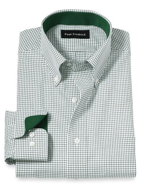 Non-Iron Cotton Check Dress Shirt With Contrast Trim - Green/white Product Image