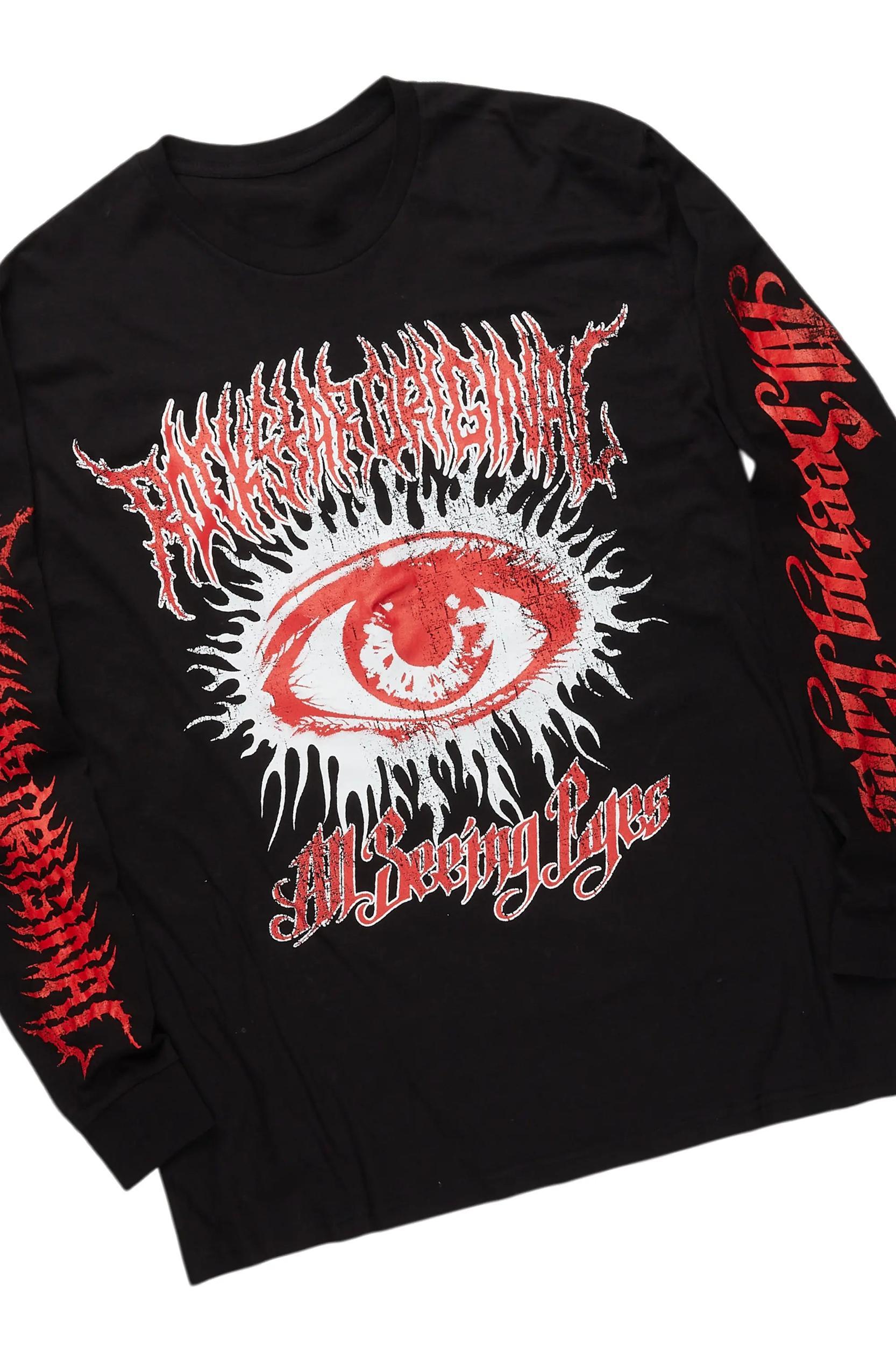 All Seeing Eyes Black/Red Long Sleeve T-Shirt/Baggy Pant Set Male Product Image