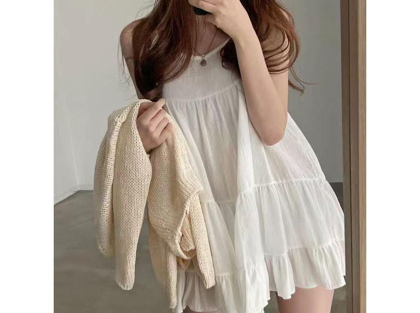 Spaghetti Strap Tiered Oversized Mini Dress Product Image