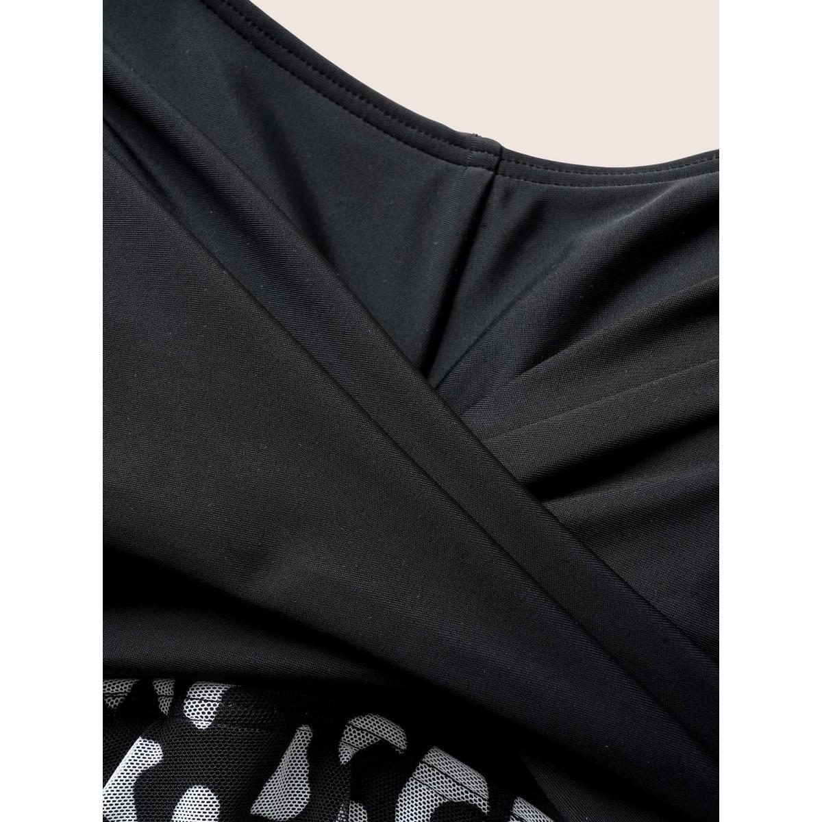 Plus Size Leopard Print Patchwork Heart Neckline Swim Dress Women's Swimwear Black Beach Bodycon U-neck High stretch Curve Swim Dresses BloomChic 14-16/1X Product Image