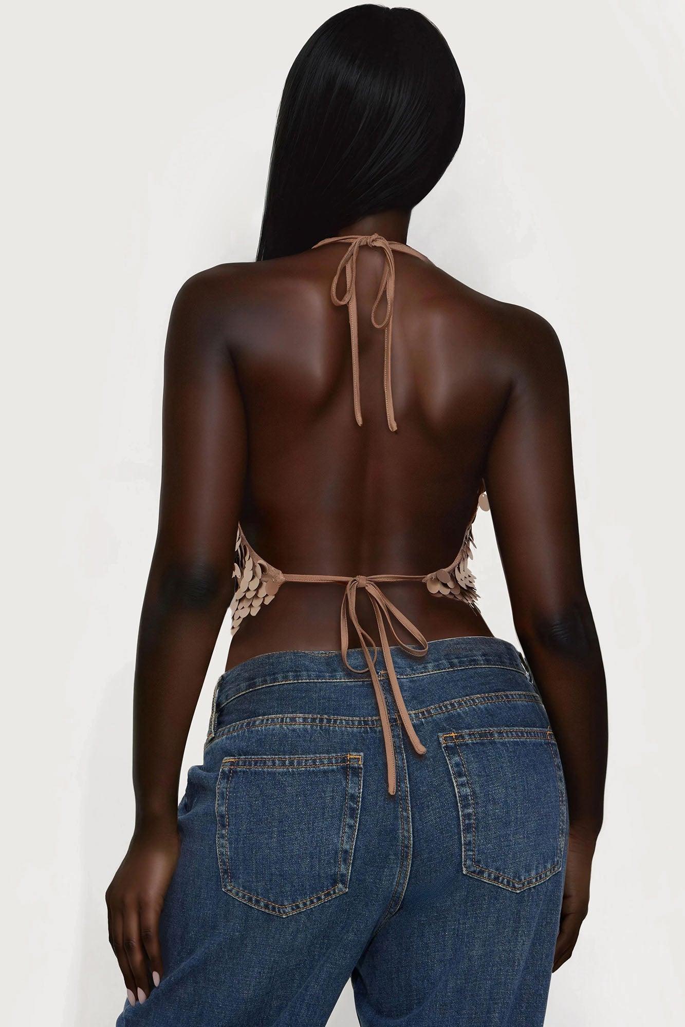 So Dreamy Sequin Halter Top - Brown Product Image