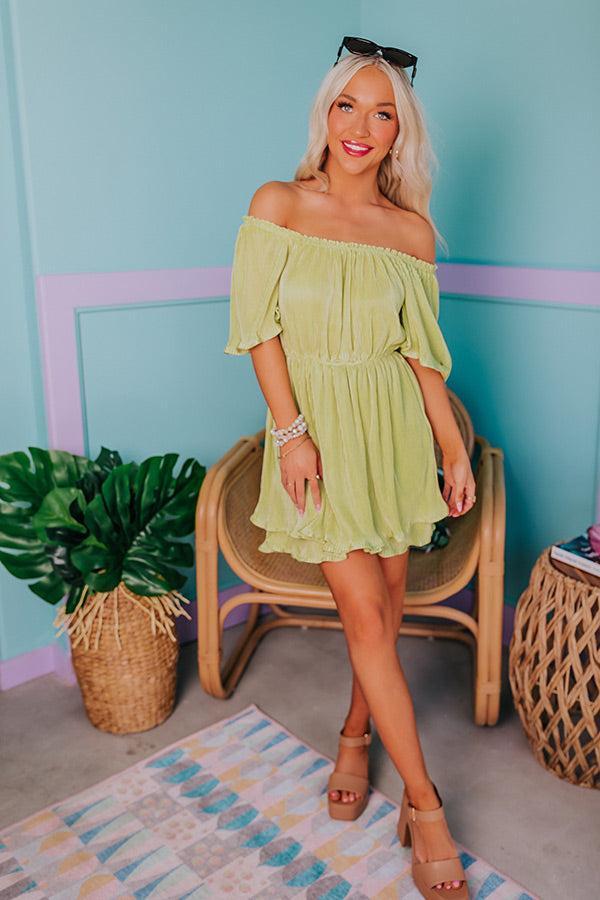 Flight Plans Pleated Dress In Lime Punch Product Image
