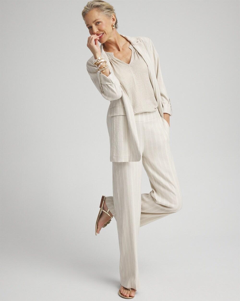 Petite Linen Blend Stripe Wide Leg Pants Product Image