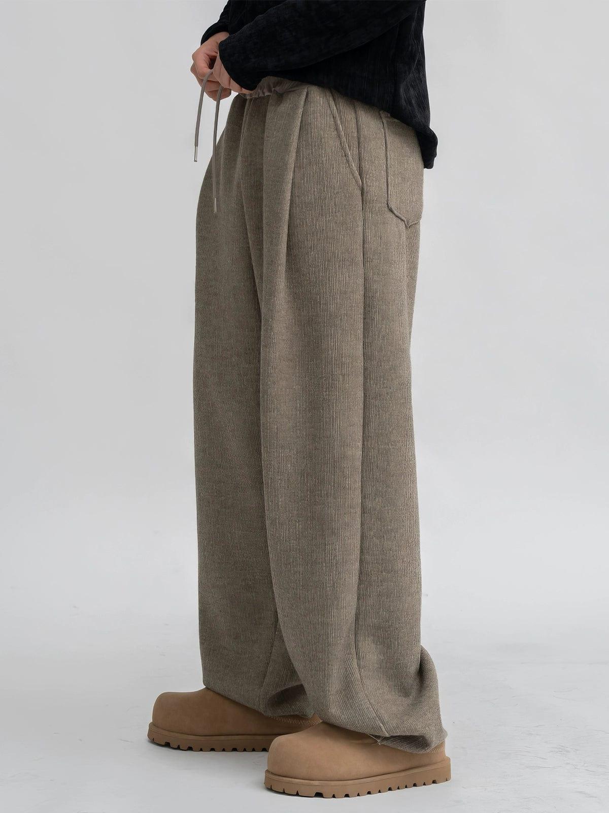 RT No. 12265 KHAKI BROWN PLEATED STRAIGHT PANTS Product Image