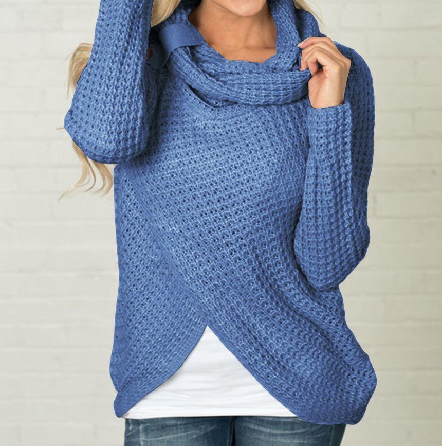 Long-Sleeve Cowl-Neck Plain Knit Top Product Image