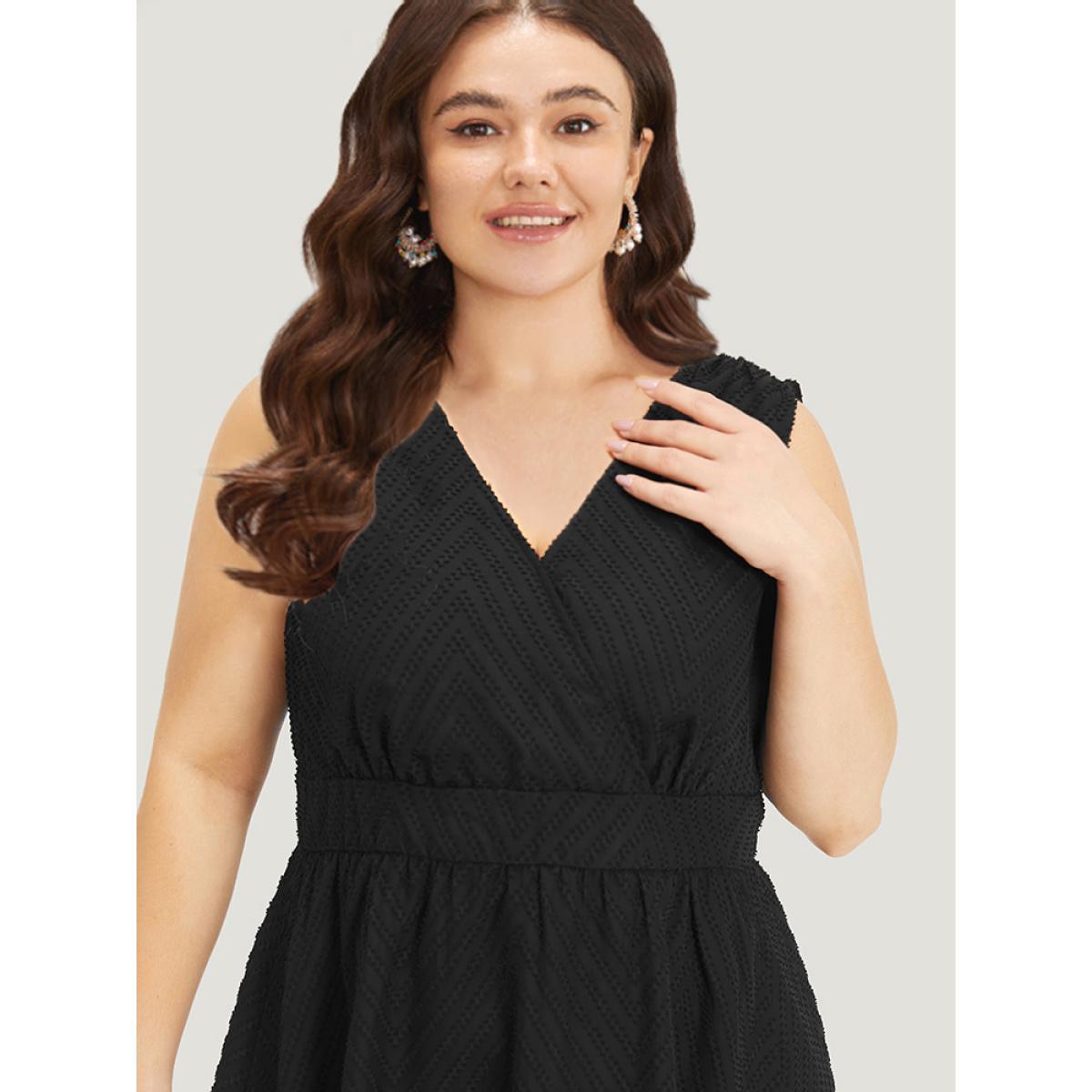 Plus Size Solid Pocket Wrap High Low Hem Tank Dress Black Women Glamour Plain V-neck Sleeveless Curvy Midi Dress BloomChic 28/5X Product Image