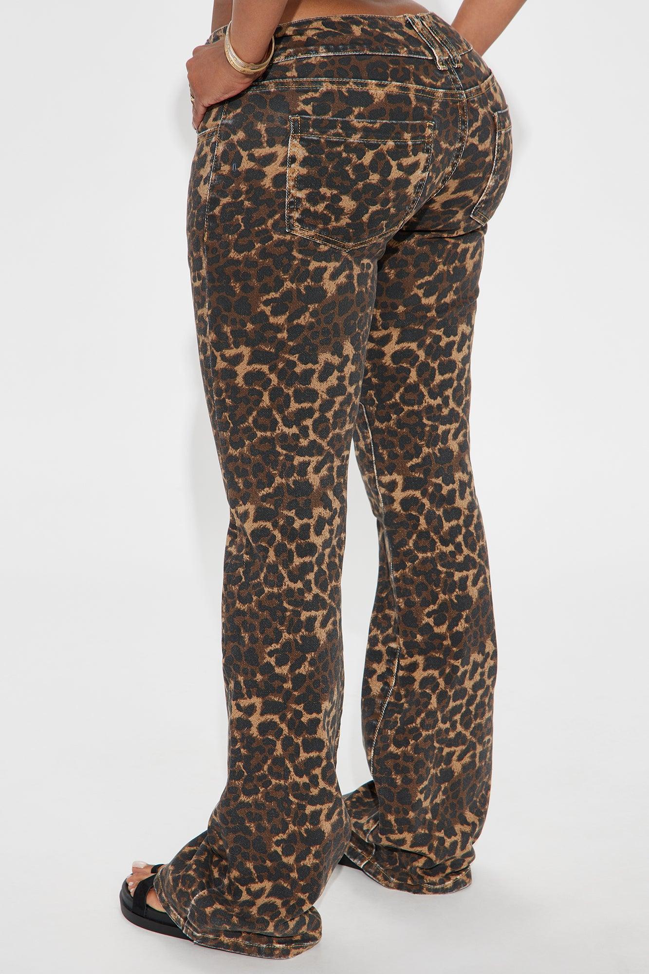 Wild One Leopard Print Flare Jeans - Brown/combo Product Image