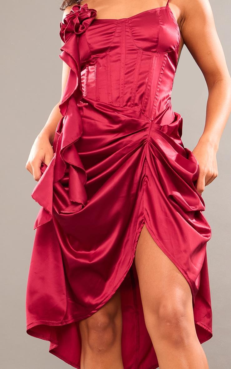 Cherry Red Satin Rose Detail Corset Mini Dress Product Image