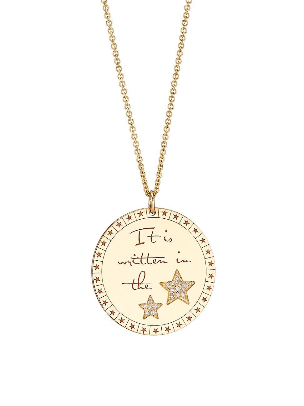 Zoe Chicco 14K Yellow Gold Diamond Its Written in the Stars Mantra Disc Pendant Necklace, 16-18 Product Image
