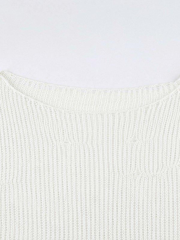 Distressed Crochet Knit Long Sleeve Crop Top Product Image