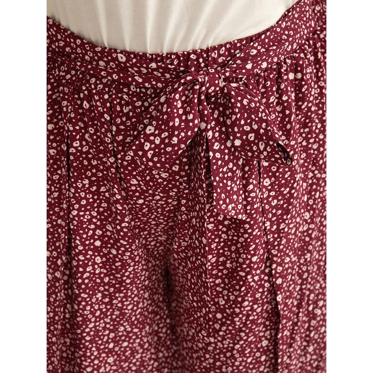 Plus Size Leopard Print Ties Wrap Hem Wide Leg Pants Women Burgundy Vacation Wide Leg High Rise Dailywear Pants BloomChic 26/4X Product Image