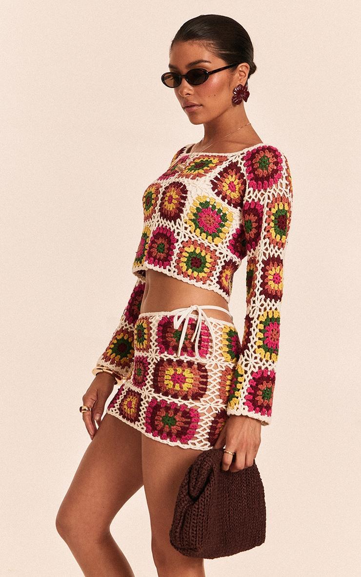 Petite Multi Crochet Knit Long Sleeve Top Product Image