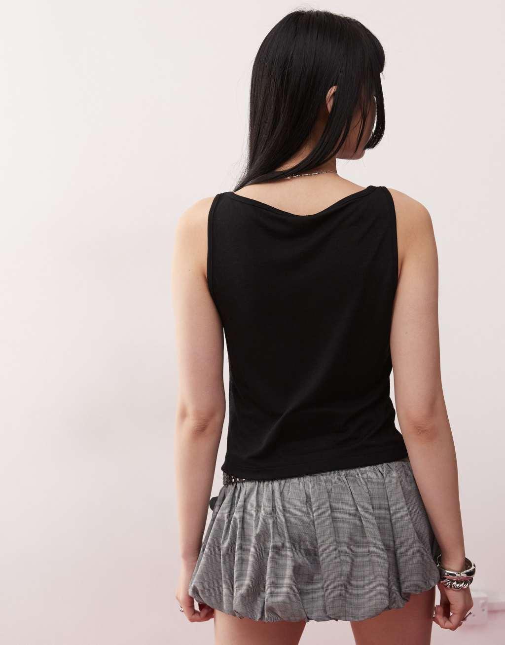 COLLUSION textured slash neck tank top in black Product Image