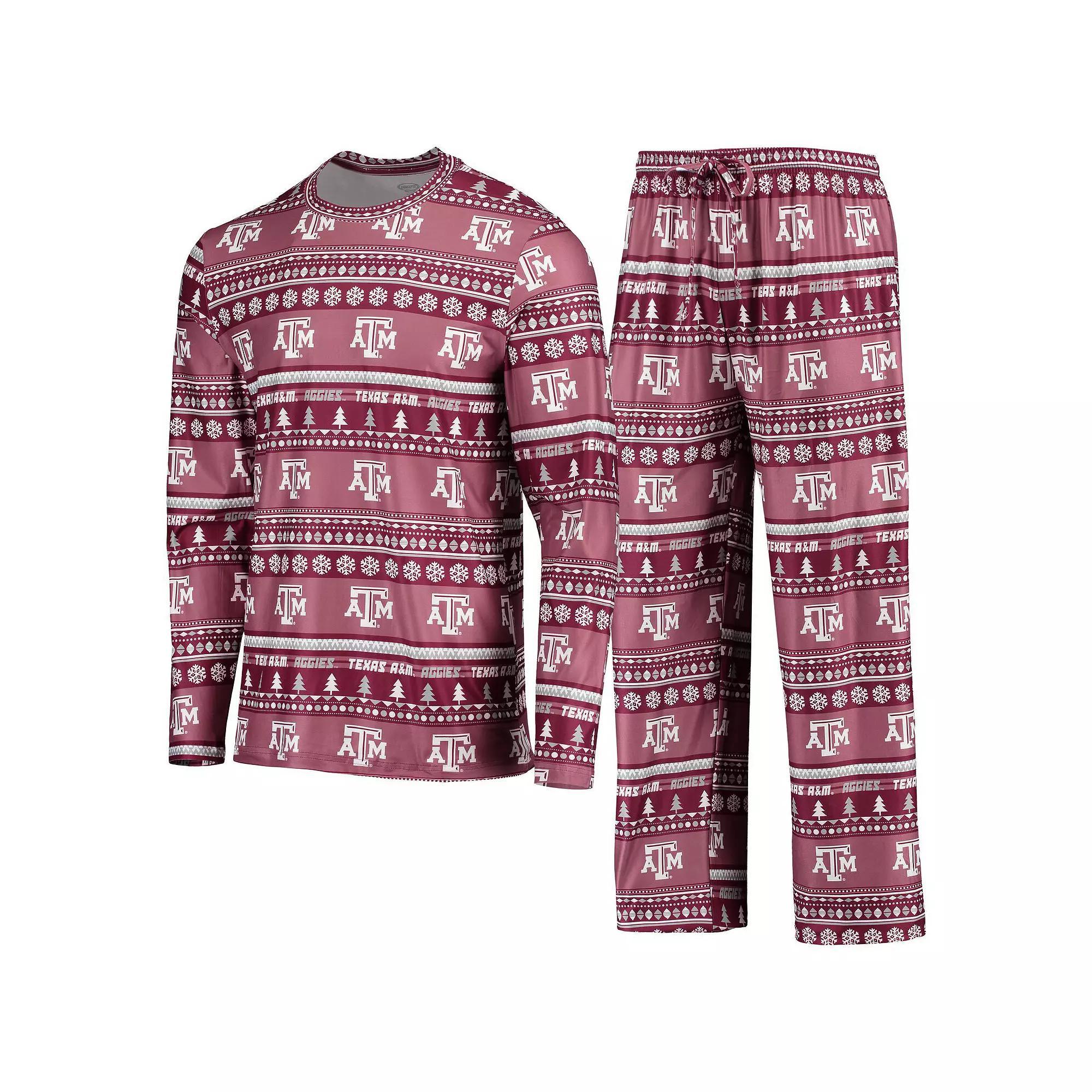 Men's Concepts Sport Maroon Texas A&M Aggies Ugly Sweater Long Sleeve T-Shirt and Pants Sleep Set, Size: XL, Red Product Image