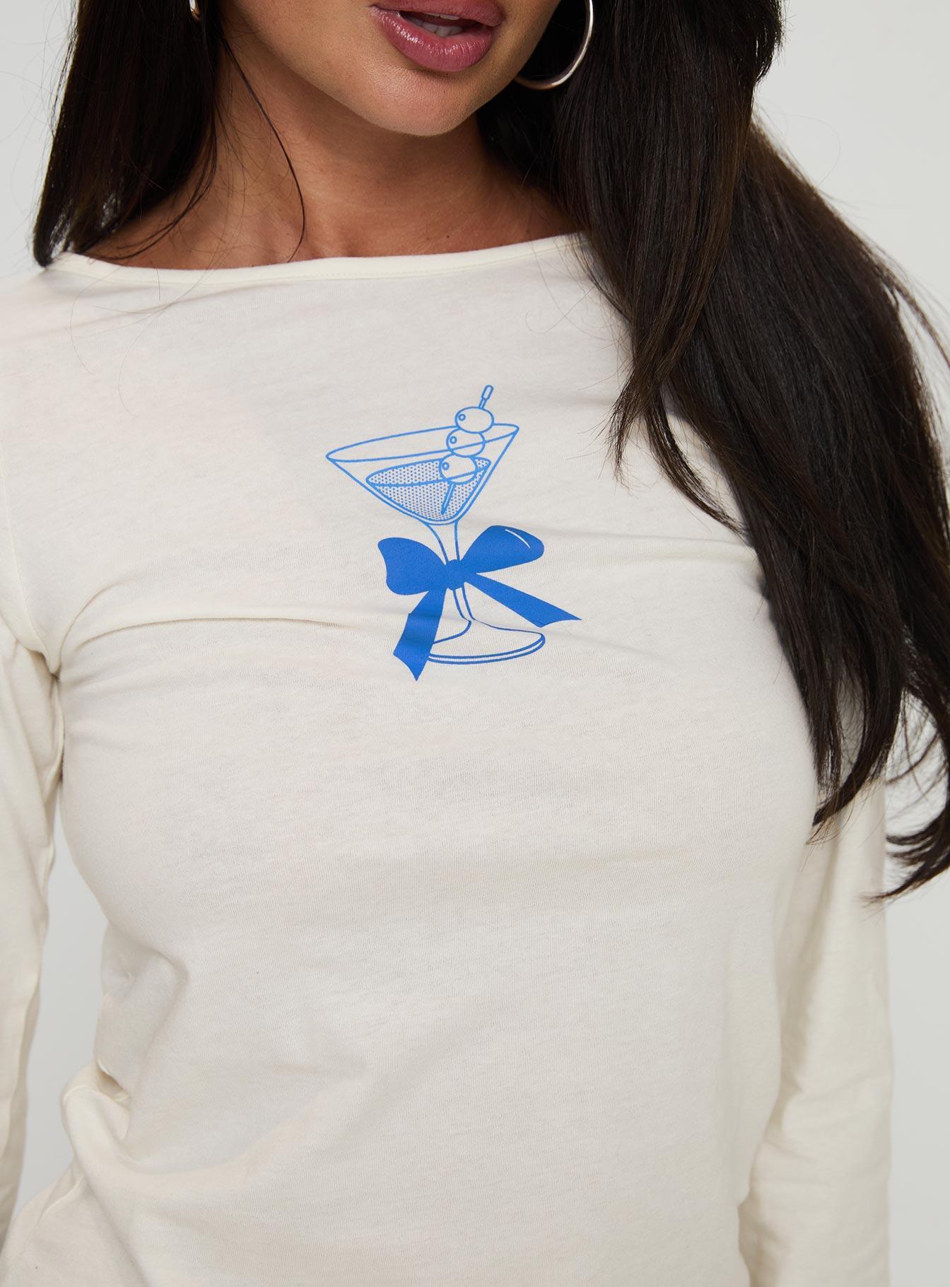 Martini Bow Long Sleeve Top Cream Product Image