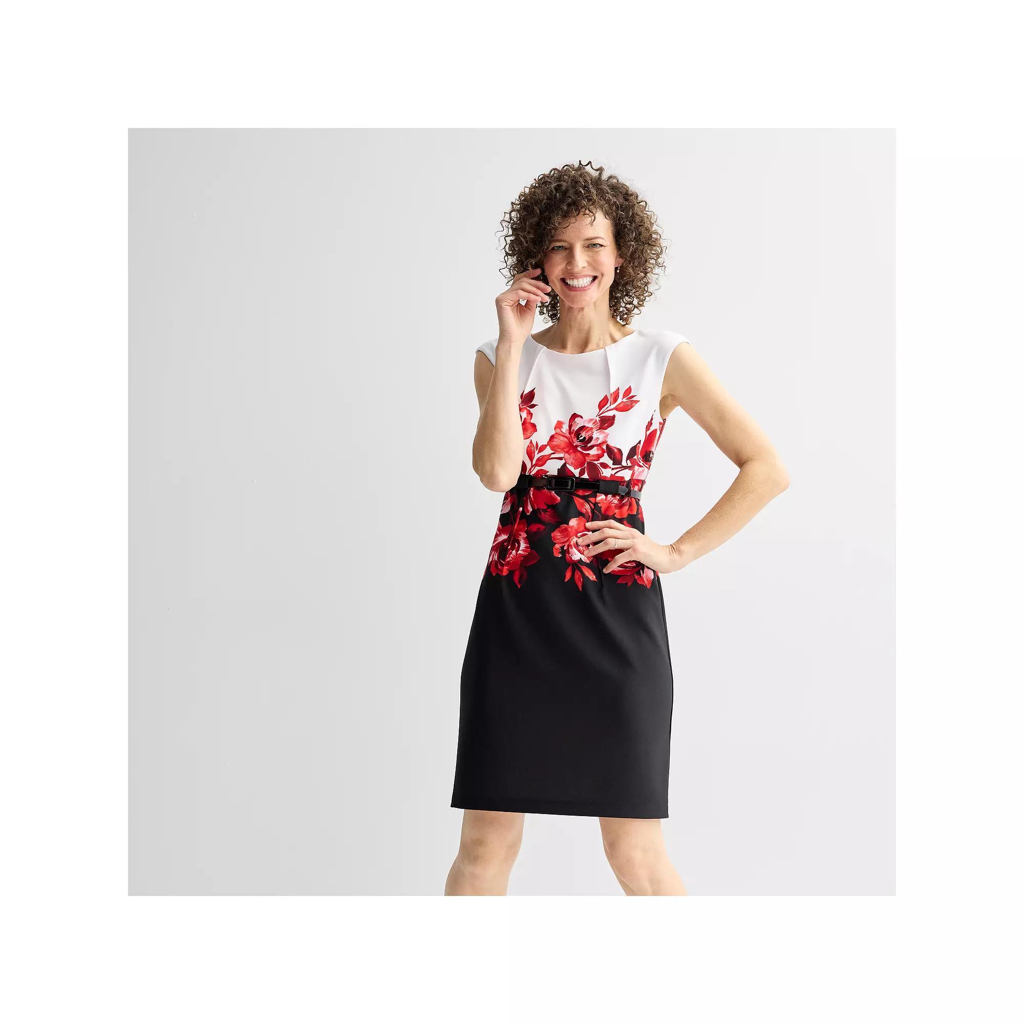 Women's Connected Apparel Crewneck Cap Sleeve Belted Bodycon Dress, Size: 8, Red Product Image