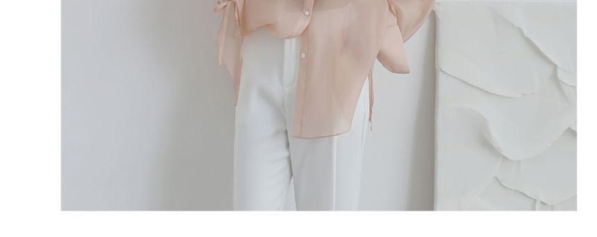 Long-Sleeve Plain Asymmetrical Sheer Oversized Shirt Product Image