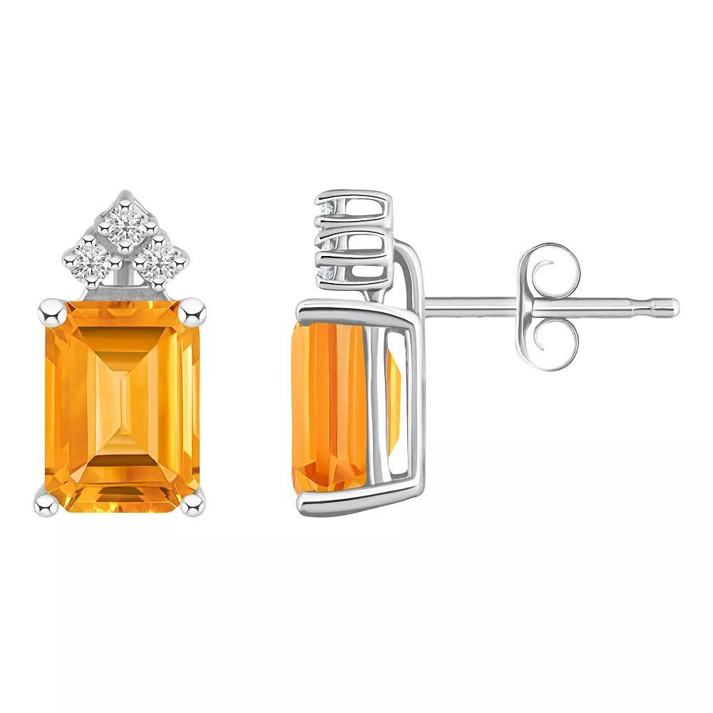 Celebration Gems 14k Gold Gemstone & 1/10 Carat T.W. Diamond Stud Earrings, Women's, Citrine Product Image