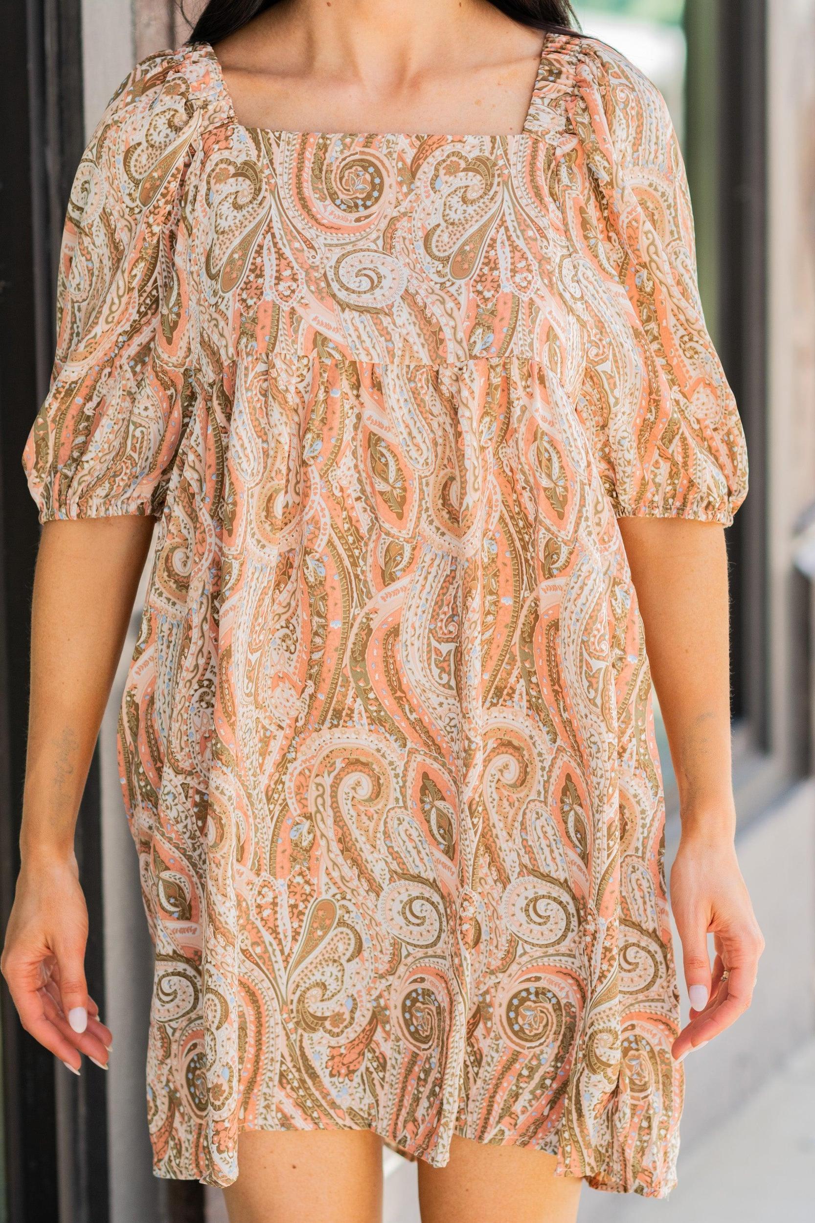 Take It There Salmon Pink Paisley Dress Female Product Image