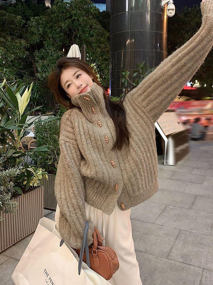 Turtleneck Ribbed Toggle Cardigan Product Image