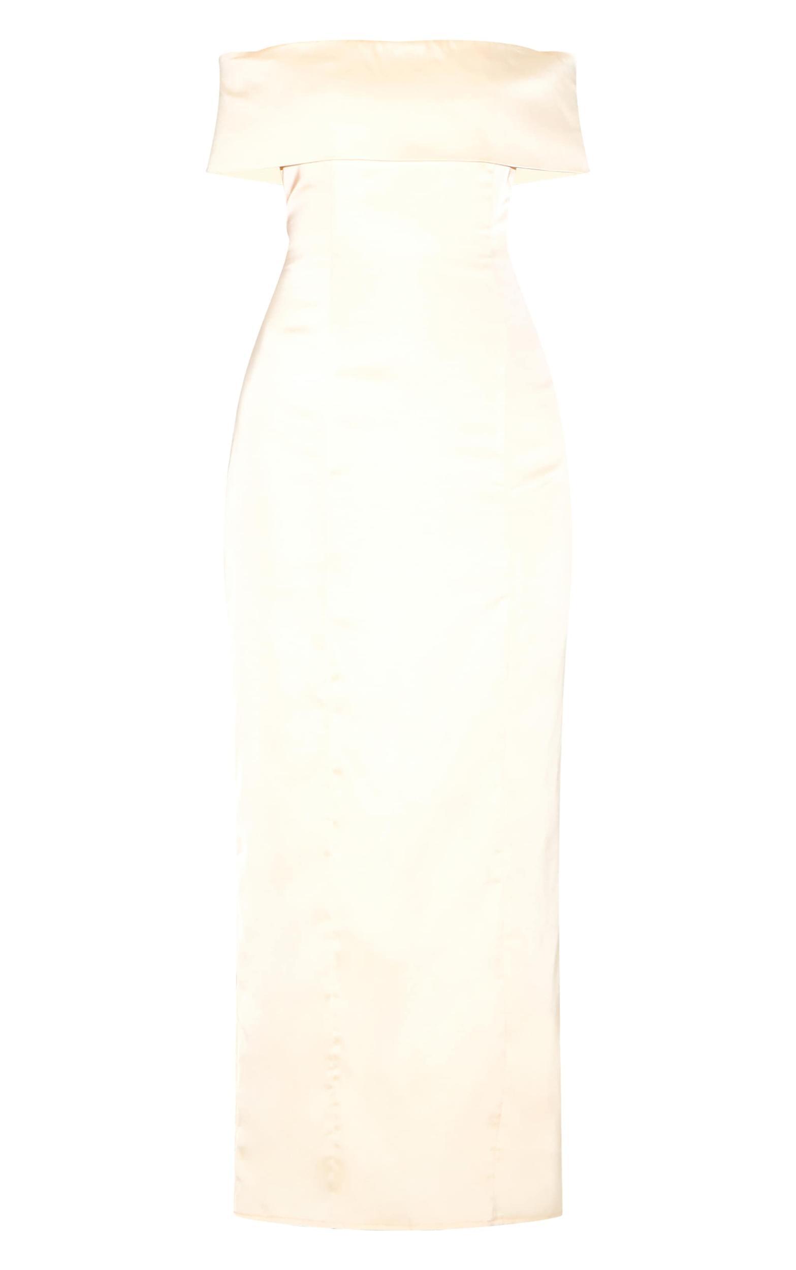 Lemon Bridesmaid Bardot Fold Over Sleeveless Maxi Dress Product Image